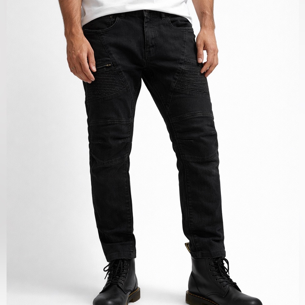 Kilogram Men’s Moto Jeans Black Button Fly Size 38 (Fits 36x32.5)